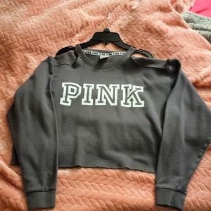 PINK brand grey, cold shoulder crop top crewneck sweater